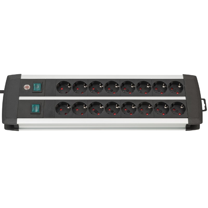 brennenstuhl power strip Premium-Duo-Alu-Line, black/silver, 16-way, with lighting, 3 m cable