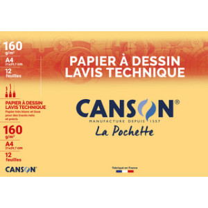CANSON tekenblok technisch, 240×320 mm, 160 g/m², wit glad, 12 vel