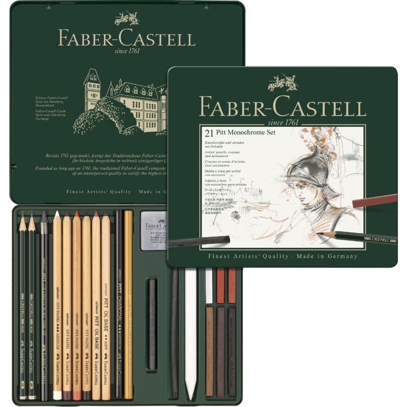 Faber-Castell Pitt Monochrome drawing set, medium, 21-piece, case