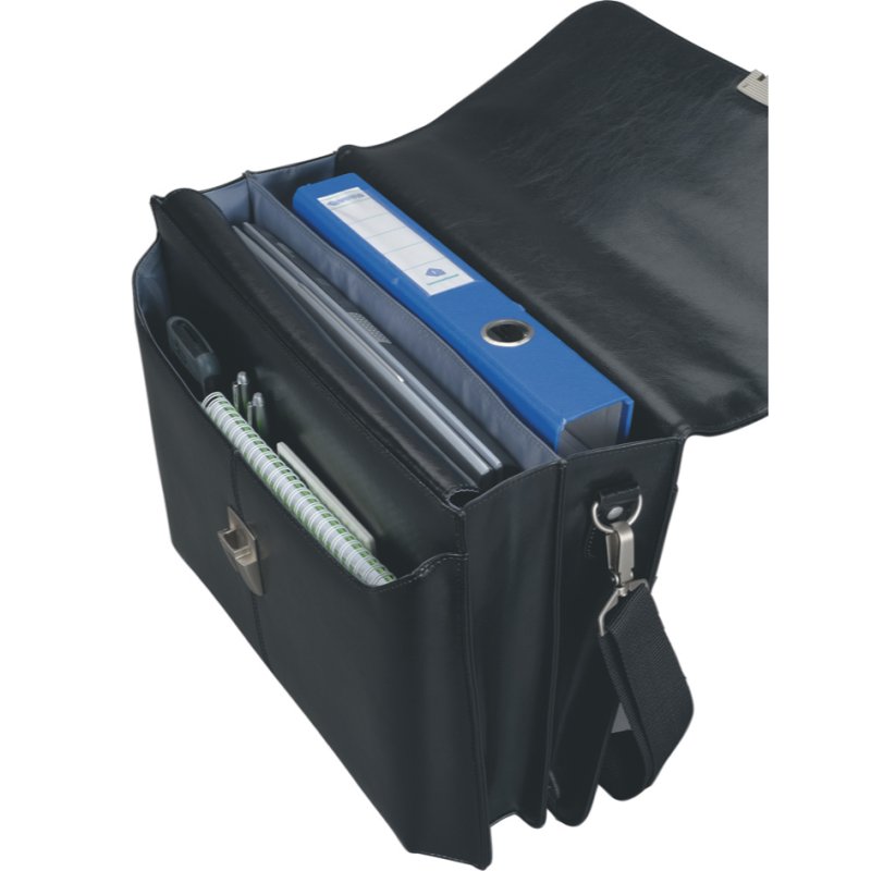 Alassio cartable en cuir FAENZA avec compartiment laptop, noir, 41×32×12 cm