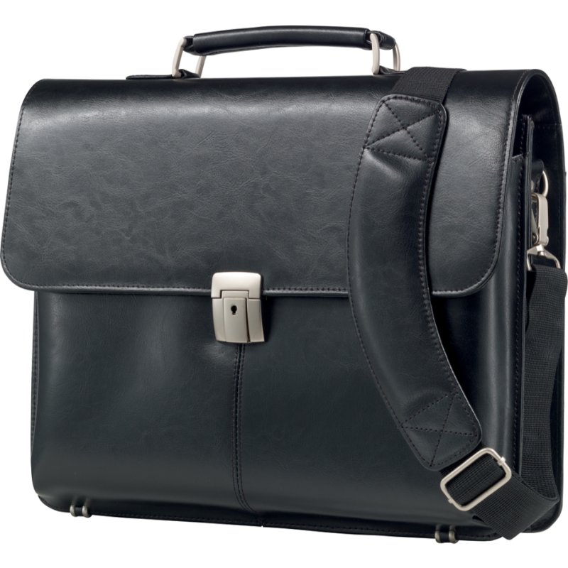 Alassio cartable en cuir FAENZA avec compartiment laptop, noir, 41×32×12 cm