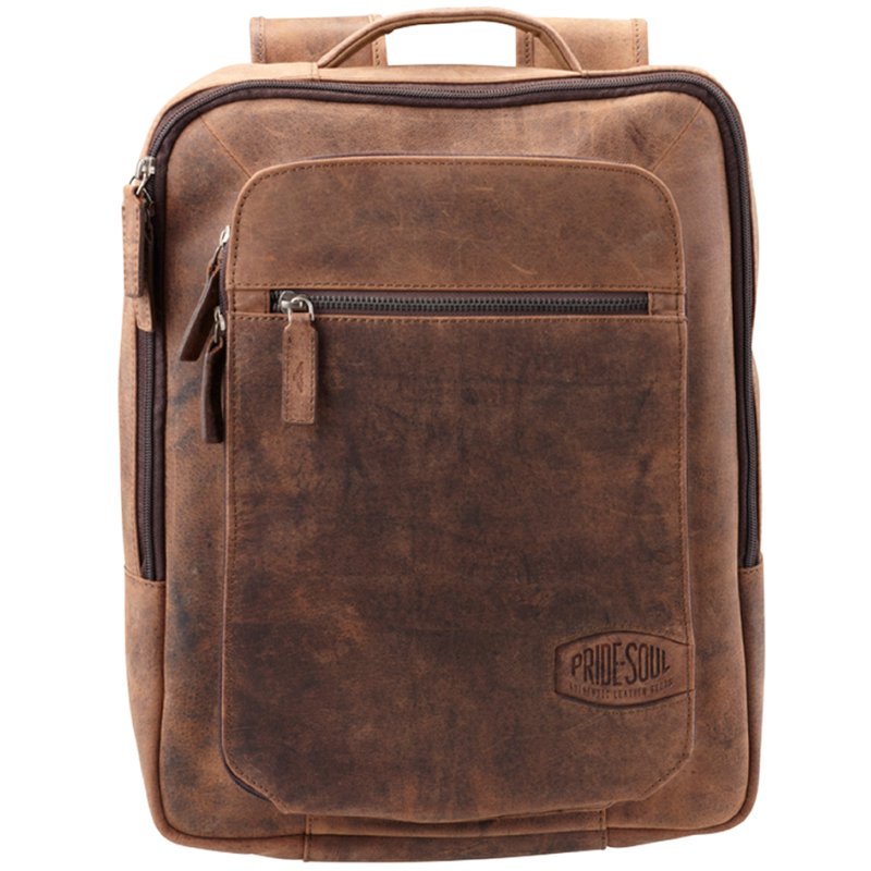 PRIDE&SOUL sac à dos JESTER, cuir véritable, marron, compartiment laptop