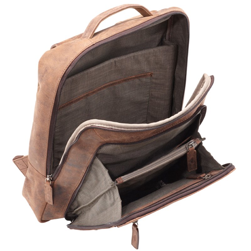 PRIDE&SOUL sac à dos JESTER, cuir véritable, marron, compartiment laptop