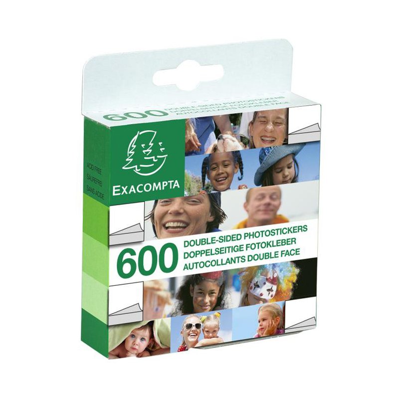 EXACOMPTA pastilles adhésives photo, adhésif double face, blanc, 600 pièces