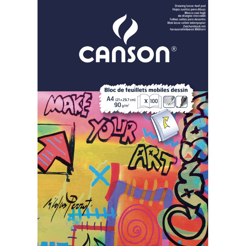 CANSON bloc de dessin, blanc, 210 × 297 mm, perforé 4 trous, 50 feuilles