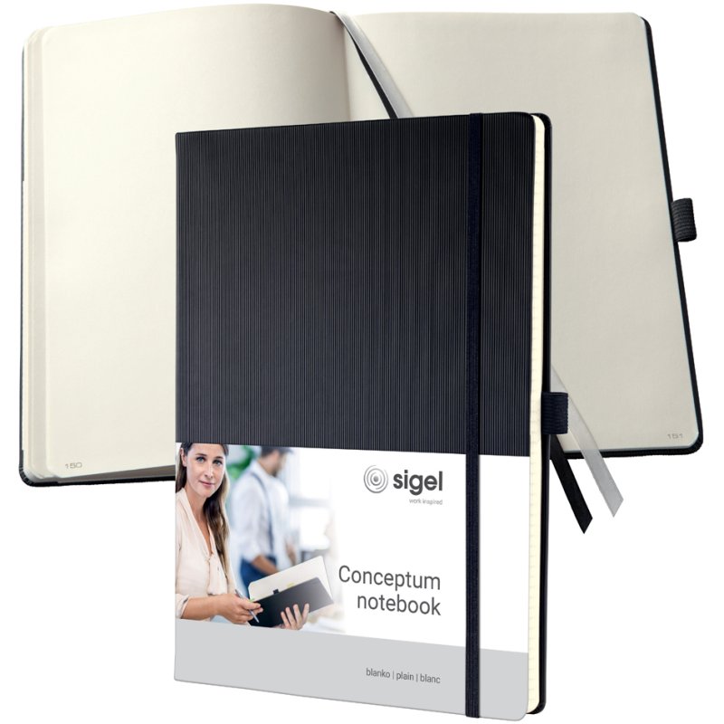 Sigel bloc-notes Conceptum A4, quadrillé, noir, 97 feuilles