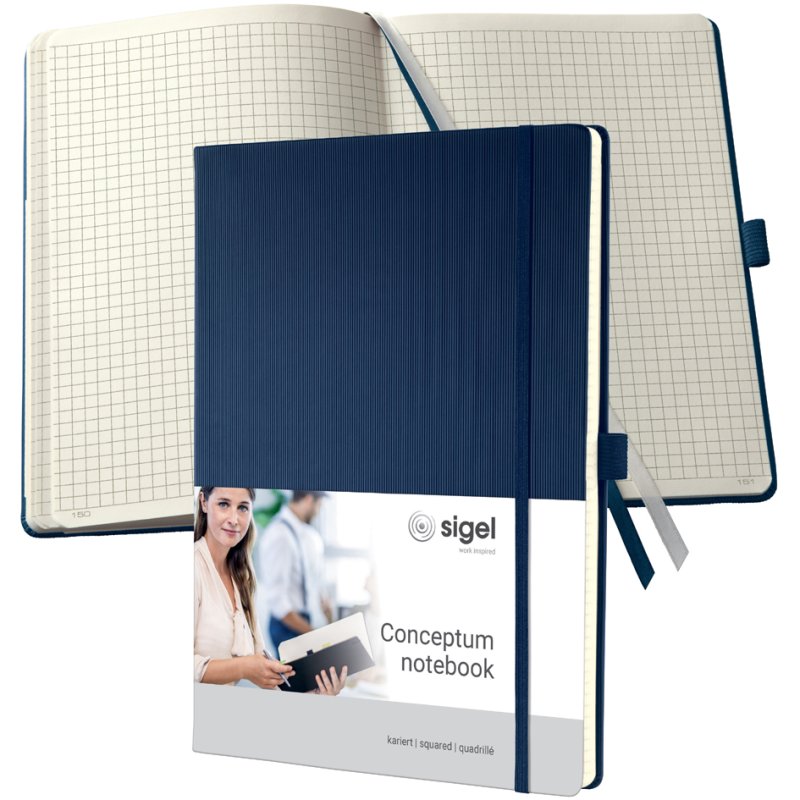Sigel bloc-notes Conceptum A4, quadrillé, noir, 97 feuilles