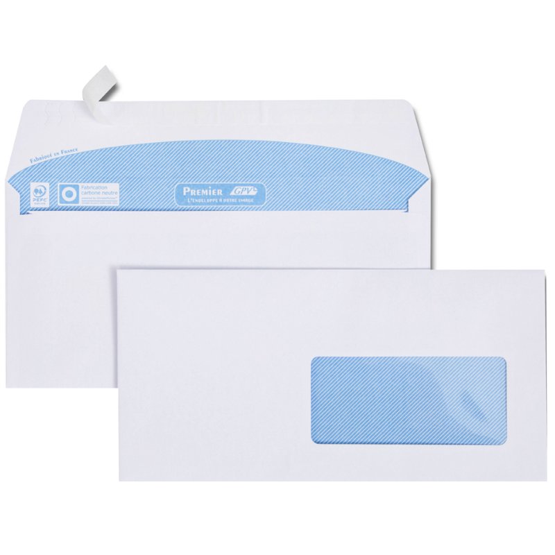 GPV enveloppes à fenêtre Premier, 110×220 mm, fenêtre droite, 500 pièces