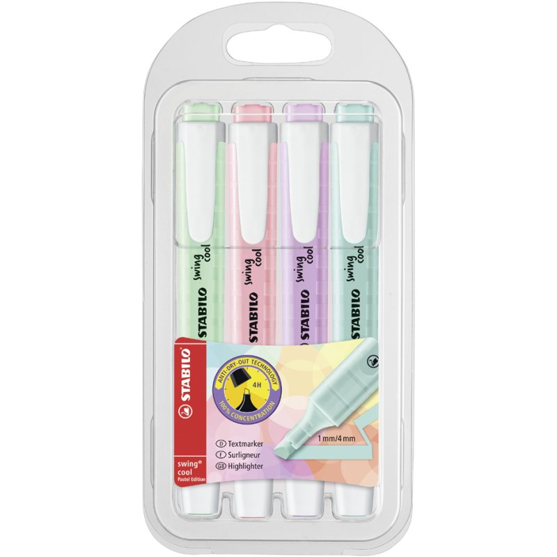 STABILO surligneurs swing cool Pastel Edition, 4 pièces, couleurs pastel