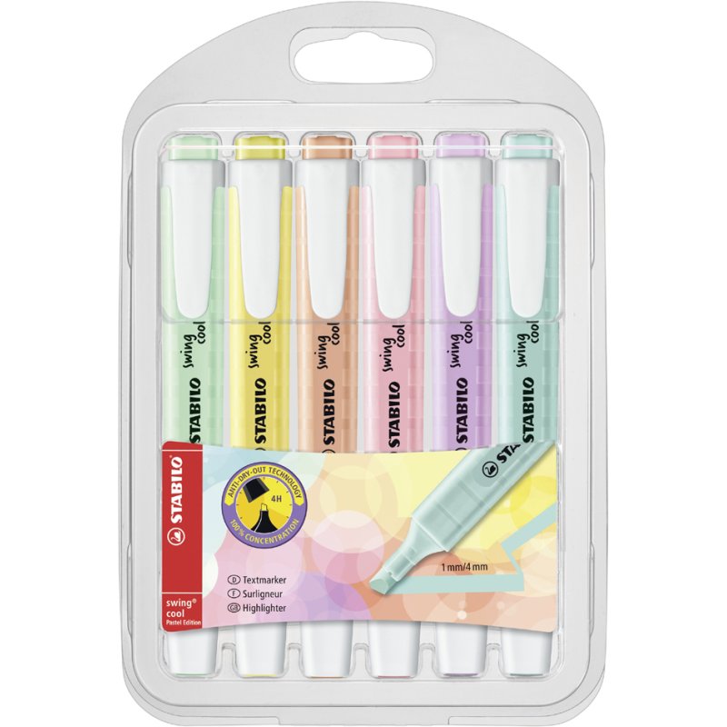 STABILO surligneurs swing cool Pastel Edition, 4 pièces, couleurs pastel