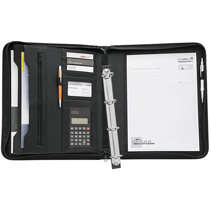 WEDO porte-documents de conférence A4, avec calculatrice, noir, simili-cuir