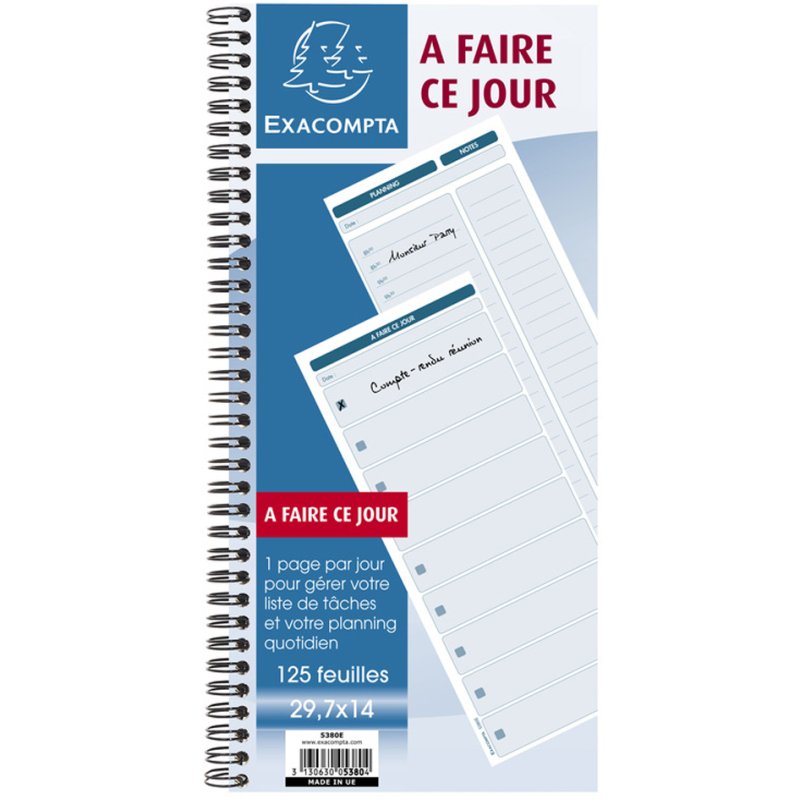EXACOMPTA bloc-notes Fais-le aujourd'hui, 297 × 140 mm, spirale, 125 feuilles