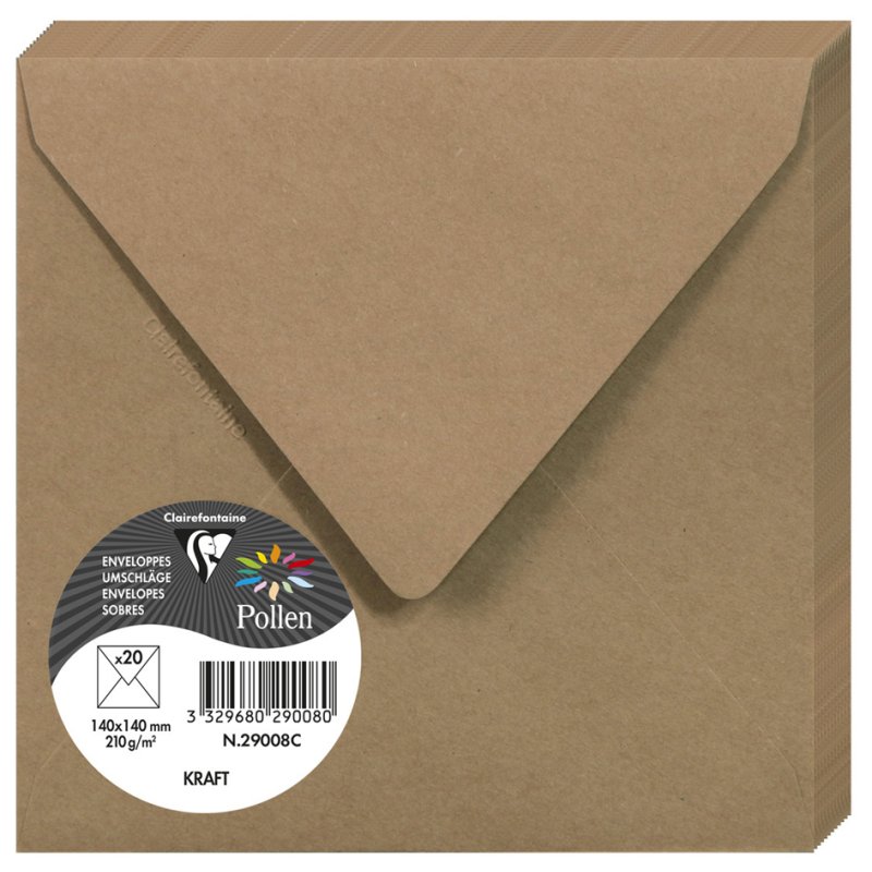 Pollen by Clairefontaine enveloppes kraft, 140×140 mm, 20 pièces