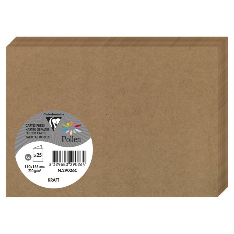 Pollen by Clairefontaine cartes doubles, kraft brun, 135×135 mm, 25 pièces