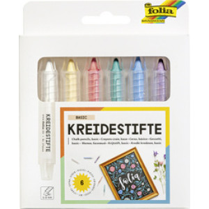 folia krijtstiften set, gekleurd gesorteerd, vochtig afwisbaar, 12 stuks