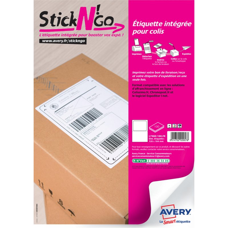 AVERY Stick'NGo self-adhesive hanging labels, 120×164 mm, white, 500 pieces