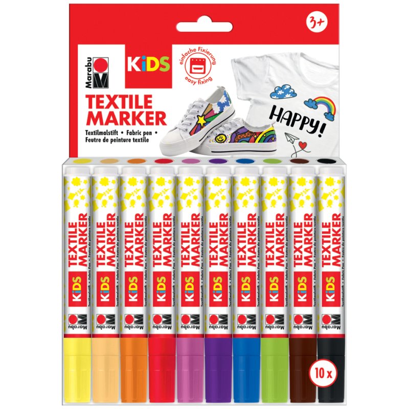 Marabu KiDS textielstiften, 10 kleuren, 10 × 3 ml