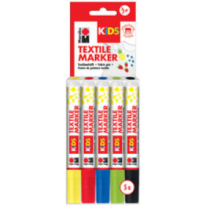 Marabu Kids textielstiften, 5 stuks van 3 ml, geel/rood/blauw/groen/zwart