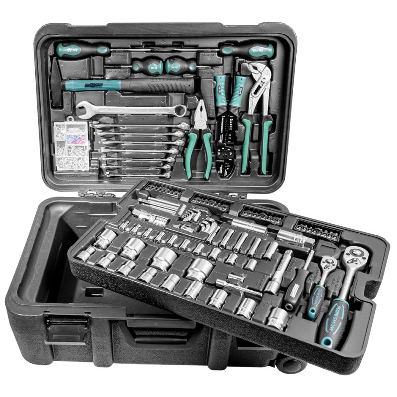BRÜDER MANNESMANN GREEN LINE ensemble d'outils, 122 pièces, chariot avec poignée télescopique