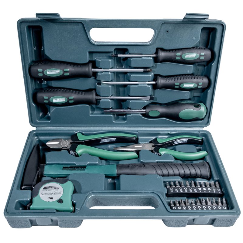 BRÜDER MANNESMANN GREEN LINE coffret d'outils, noir/vert, 31 pièces, en mallette