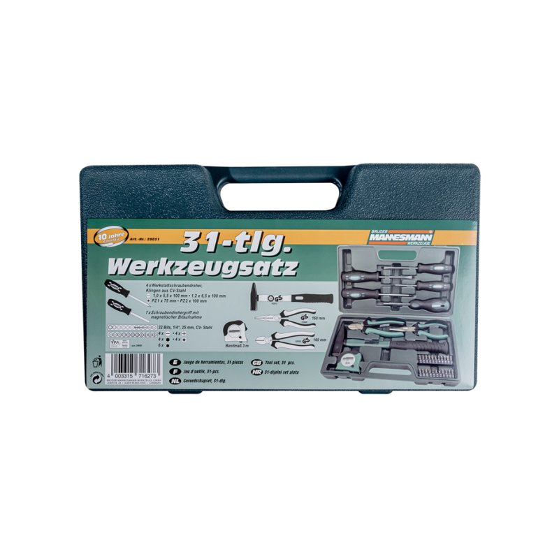 BRÜDER MANNESMANN GREEN LINE coffret d'outils, noir/vert, 31 pièces, en mallette