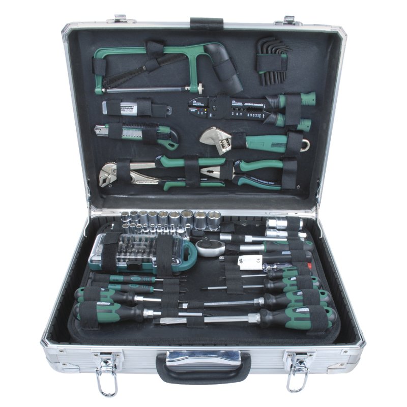 BRÜDER MANNESMANN GREEN LINE tool set, black/green, 124-piece, in case