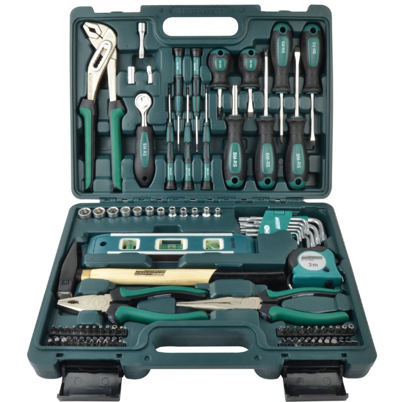 BRÜDER MANNESMANN GREEN LINE tool set, black/green, 87-piece, in case, chrome vanadium steel
