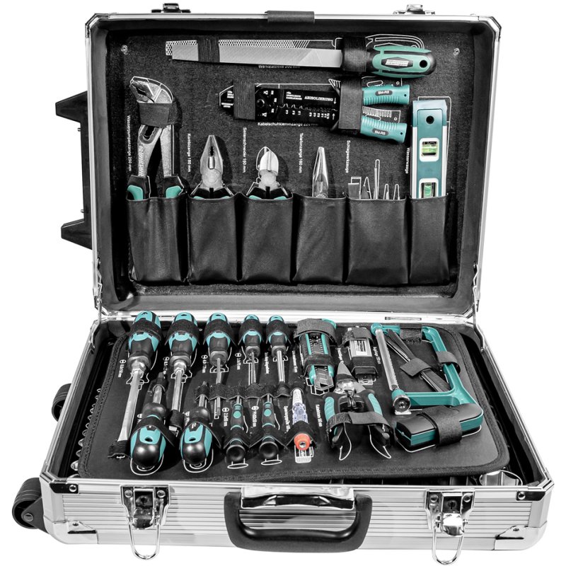 BRÜDER MANNESMANN GREEN LINE tool set, black/green, 159-piece, aluminium trolley