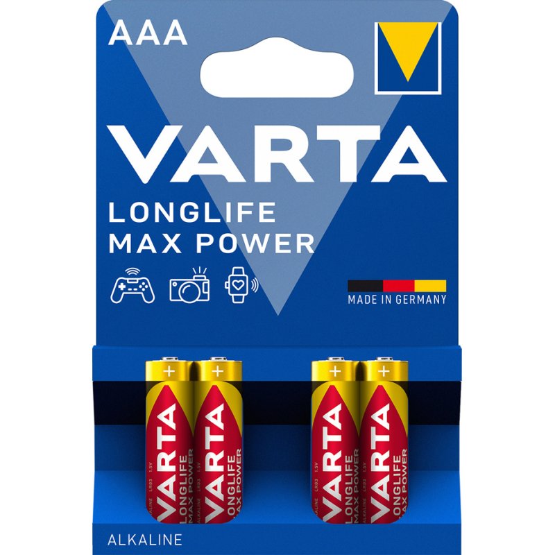 VARTA Alkaline batterijen AAA Longlife Max Power, 1,5 volt, 4 stuks