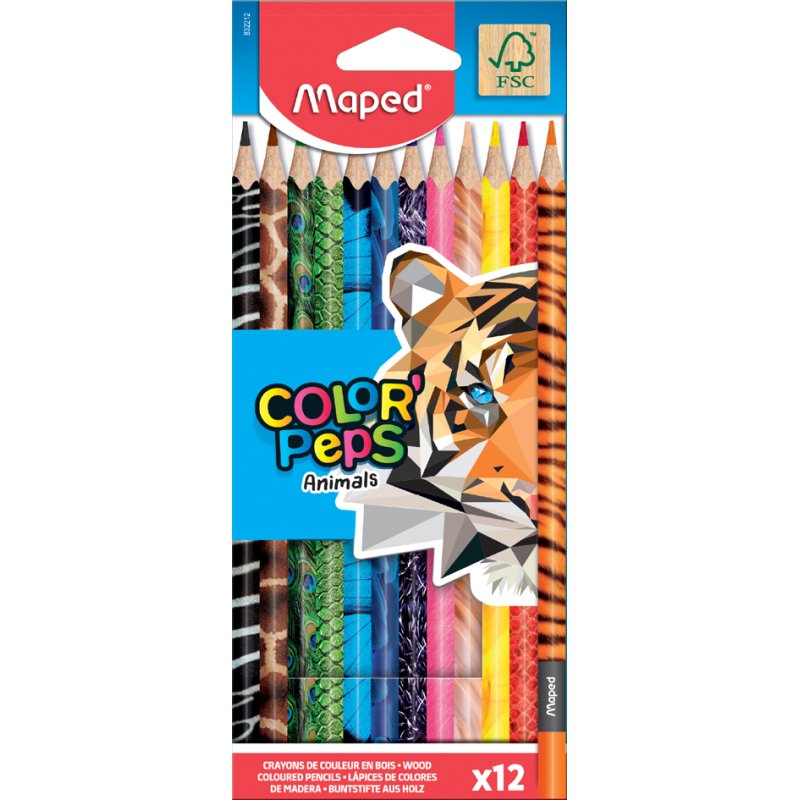 Maped crayons de couleur triangulaires COLOR'PEPS Animals, motif animal, 24 pièces