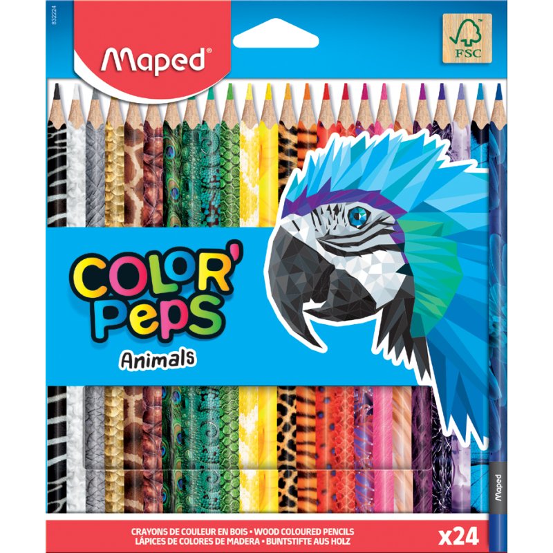 Maped crayons de couleur triangulaires COLOR'PEPS Animals, motif animal, 24 pièces