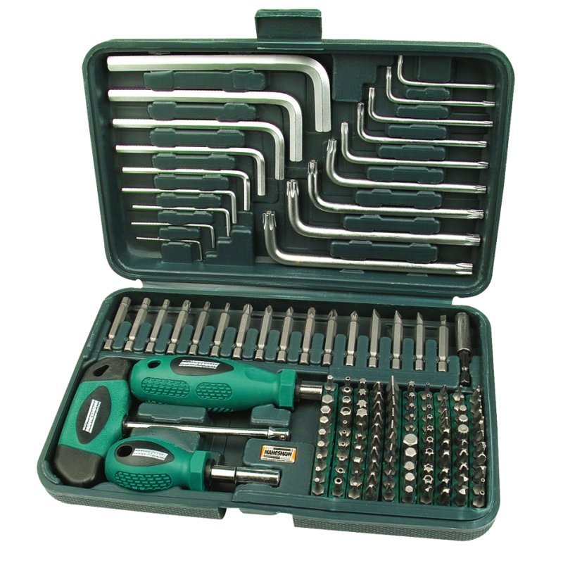 BRÜDER MANNESMANN GREEN LINE jeu de forets, noir/vert, 139 pièces, boîte plastique