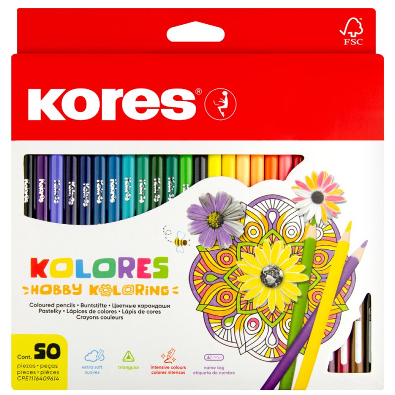 Kores Hobby Koloring triangular colouring pencils, 50 pieces, cardboard box