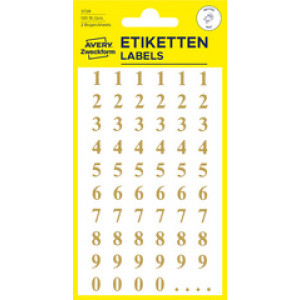 AVERY Zweckform getal-stickers 3728, goudkleurig op transparante folie, 76×120 mm, 2 vel