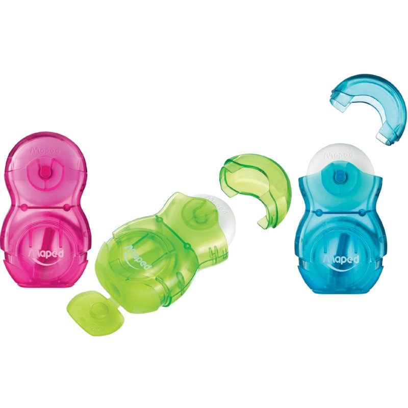 Maped Loopy Duo eraser and sharpener combination, translucent, coloured finish, 24 pieces