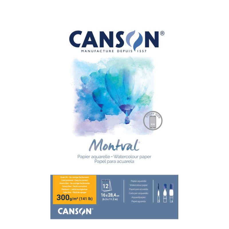 CANSON bloc aquarelle Montval, 180 × 250 mm, 300 grammes, 12 feuilles