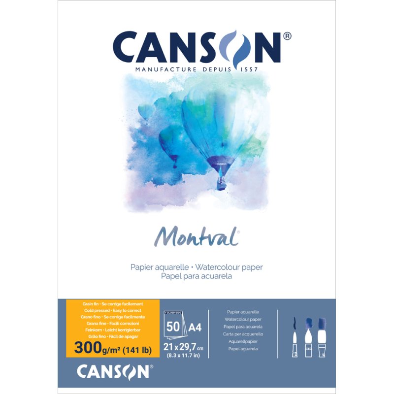 CANSON bloc aquarelle Montval, blanc, 24×32 cm, 200 g/m², 100 feuilles