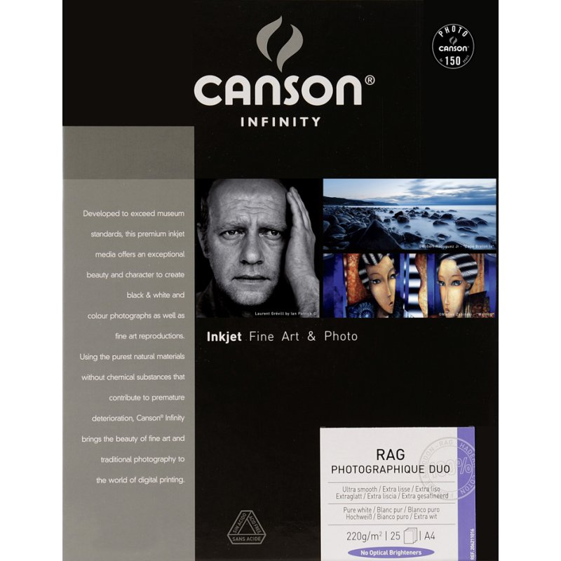 CANSON INFINITY papier photo Rag Photographique Duo, A4, blanc extra, 25 feuilles
