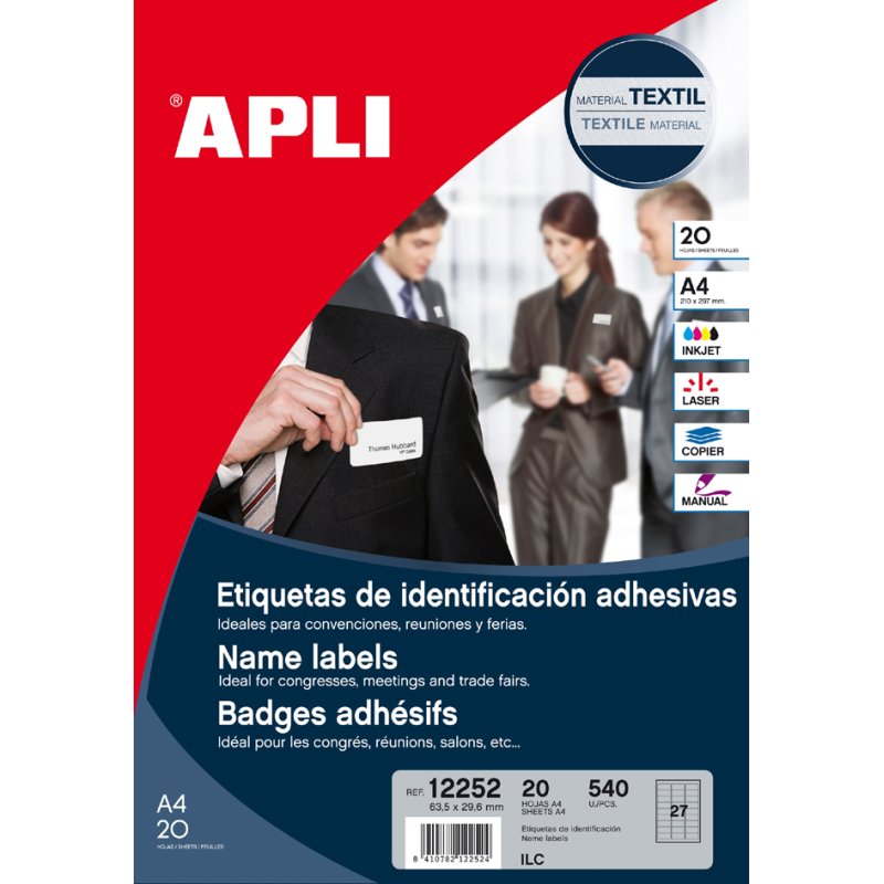 APLI zelfklevende naamstickers, papier, wit, 540 stuks