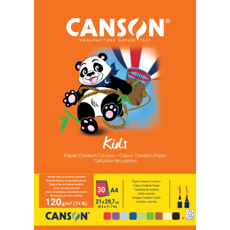 CANSON bloc papier coloré A4, 120 g/m², 30 feuilles