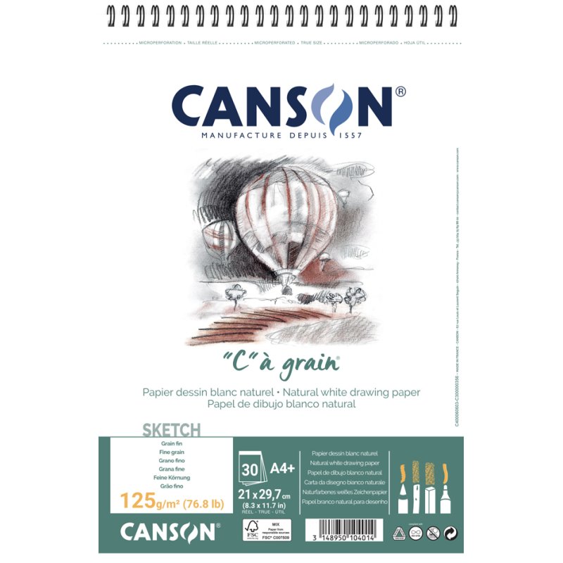 CANSON bloc de croquis spiralé 'C' à grain, A3, 125 g/m², 30 feuilles