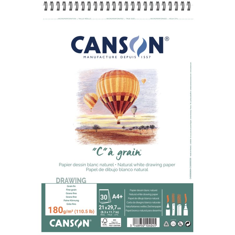 CANSON bloc de croquis spiralé 'C' à grain, A3, 125 g/m², 30 feuilles