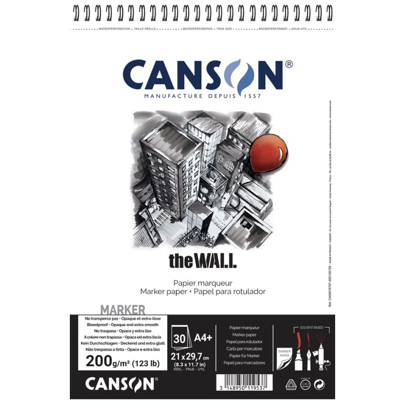CANSON bloc à dessin spiralé The WALL, A3, blanc, 200 g/m²