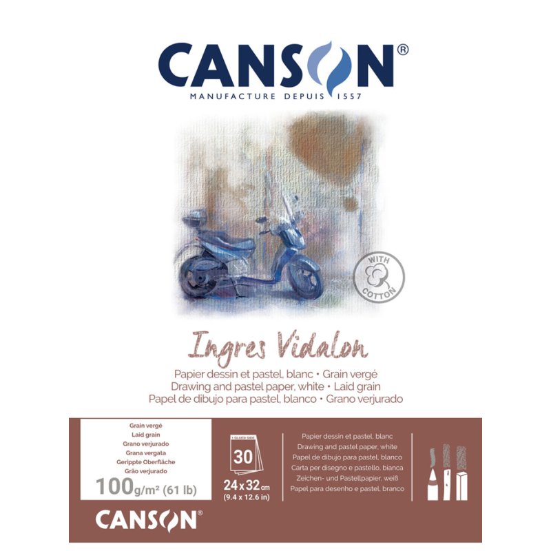 CANSON tekeningpapierblok Ingres Vidalon, wit, 240×320 mm, 100 g/m², 30 vel
