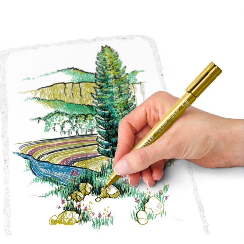 STAEDTLER marqueurs permanents Metallic, 6 pièces + pigmentliner gratuit, 1-2 mm