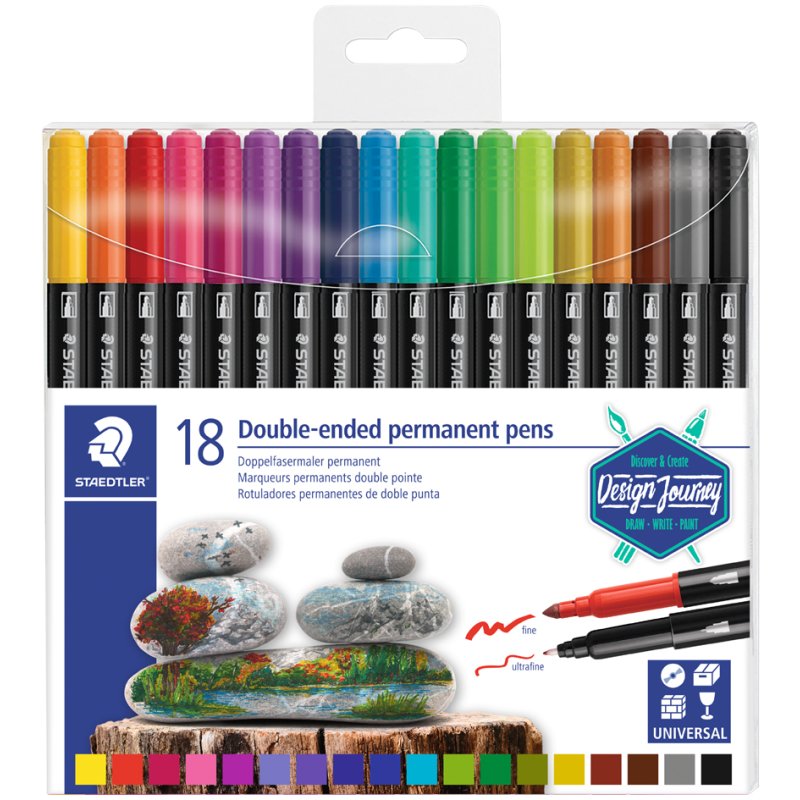 STAEDTLER marqueurs permanents double pointe Design Journey, 0,5 mm/3,0 mm, 36 pièces