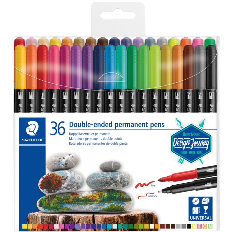 STAEDTLER marqueurs permanents double pointe Design Journey, 0,5 mm/3,0 mm, 36 pièces