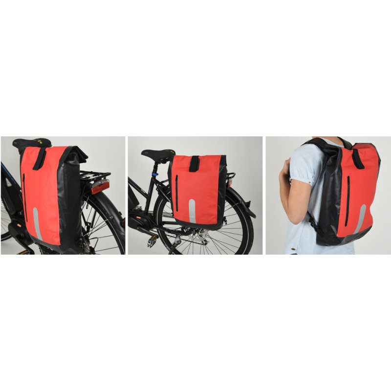 FISCHER bicycle luggage carrier bag, red/black, waterproof, 23 litres