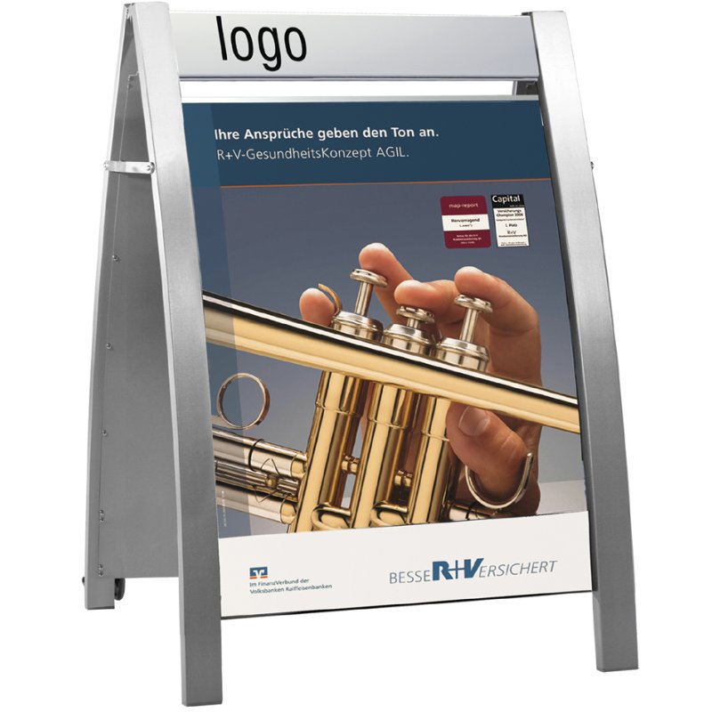kerkmann plakatstandaard Boston II, DIN A1, aluminium zilver, rijdbaar