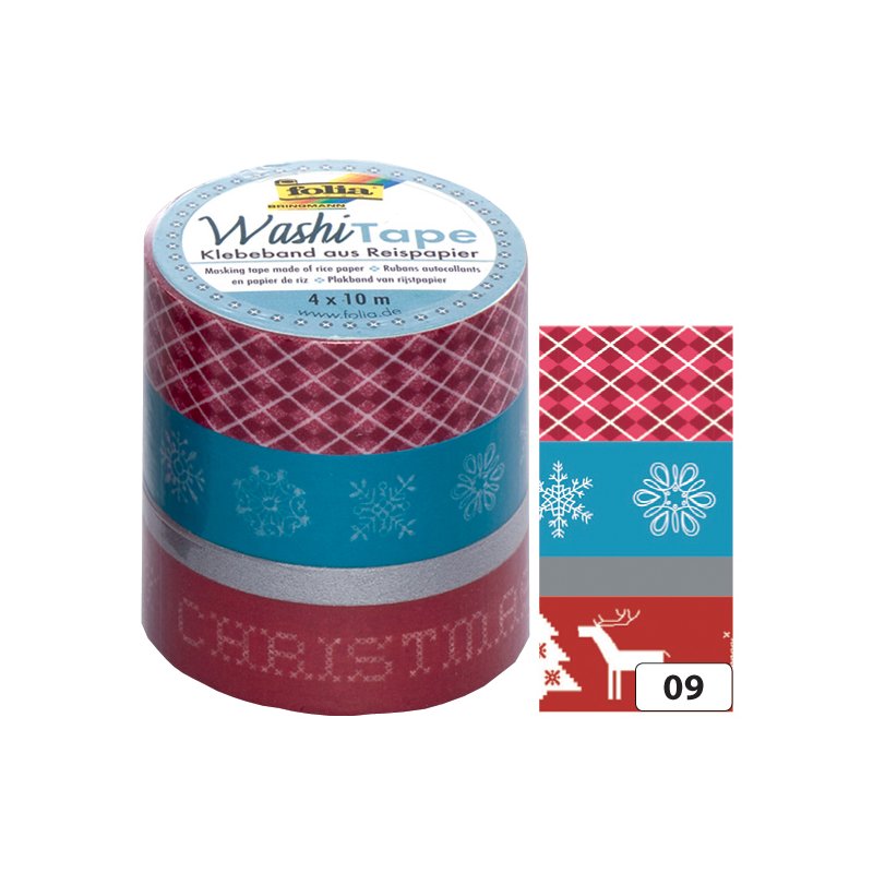 folia washi-tape Kerst retro, decoratief, set van 4 rollen